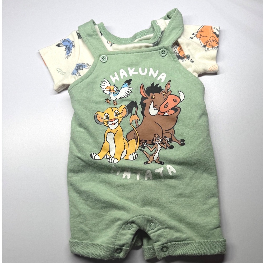 Disney Lion King Hakuna Matata Baby Overalls and Bodysuit Set Green 6-9 Months